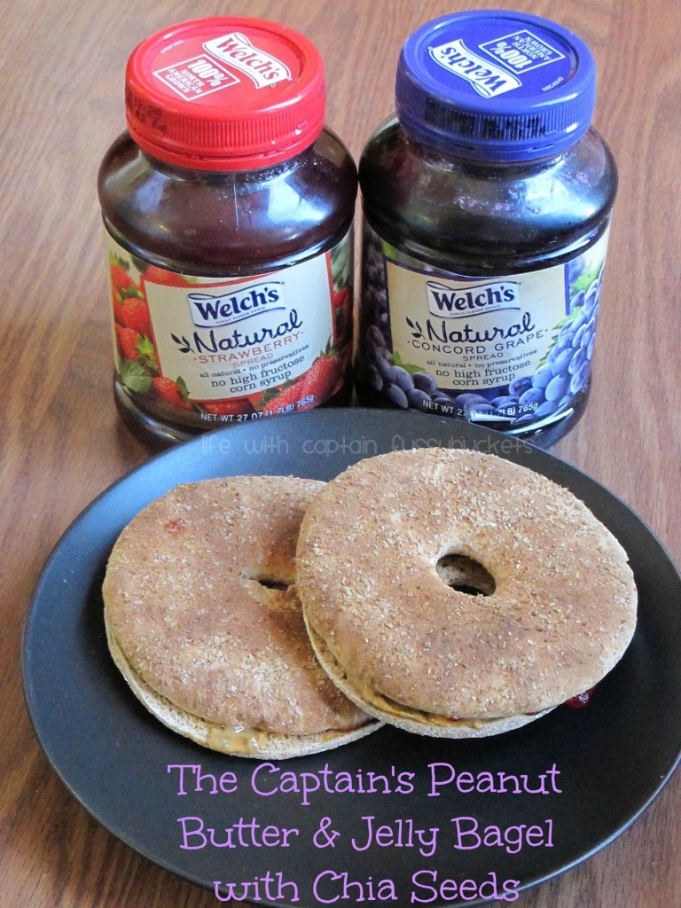 Peanut butter and jelly with chia seeds on a bagel!