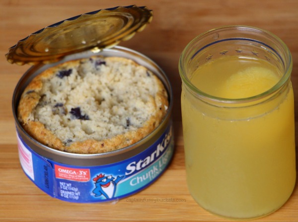 April Fool's Day Breakfast - Tuna Can Muffin and Egg Drink