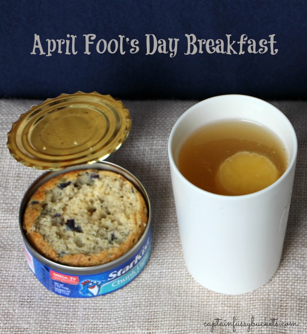 April Fool's Day Breakfast - Tuna Can Muffin and Egg Drink
