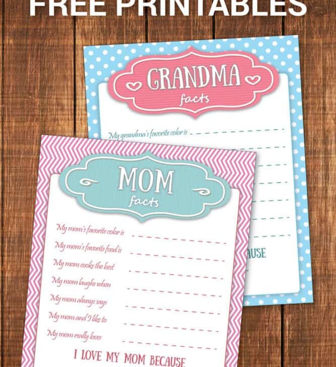 Fun Mother’s Day Printables – Mom and Grandma Facts Sheets