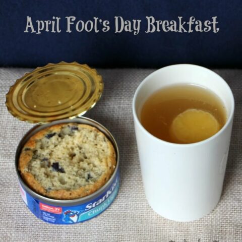 April Fool’s Day Breakfast – Tuna Can Muffin and “Egg” Drink
