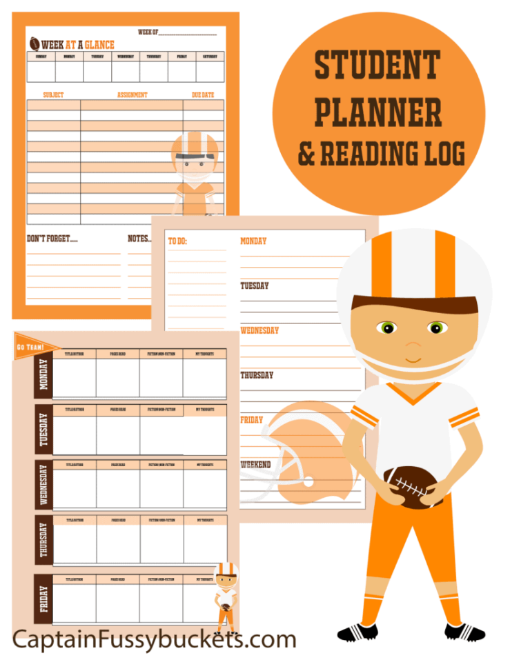 Free Football Themed Planner for Kids - Student Planner and Reading Log Printables
