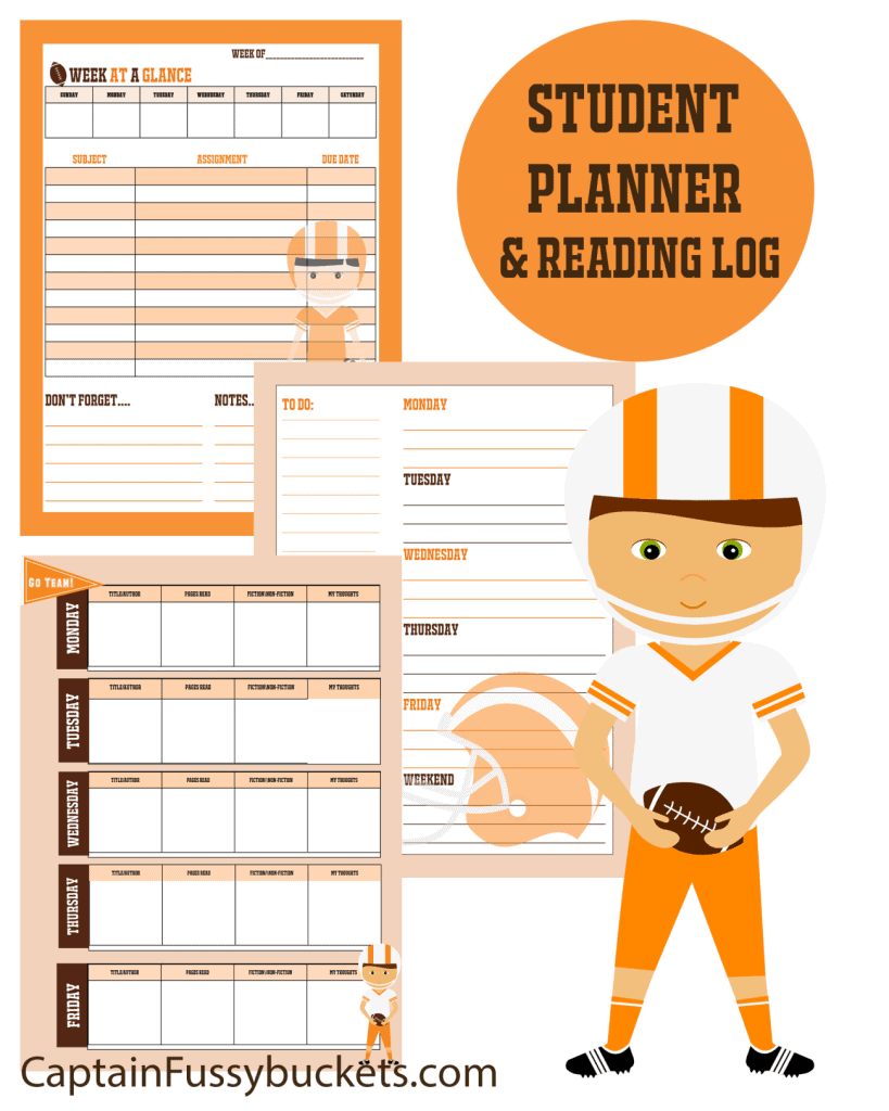 Free Football Themed Planner for Kids – Student Planner and Reading Log Printables