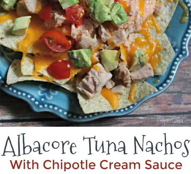 Cheesy Albacore Tuna Nachos With Chipotle Cream Sauce