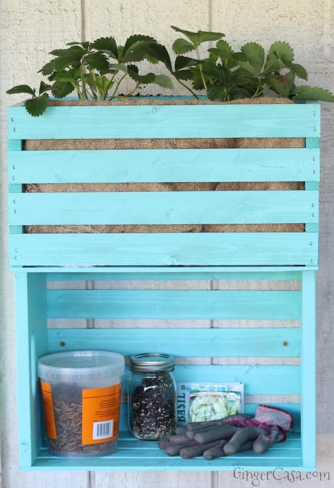 wooden crate planter and storage