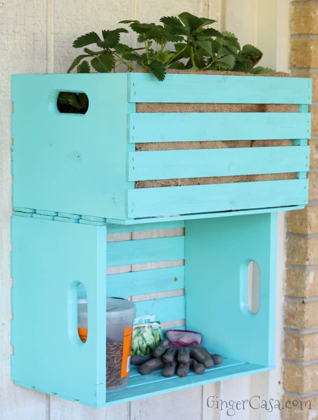 wooden crate planter and storage