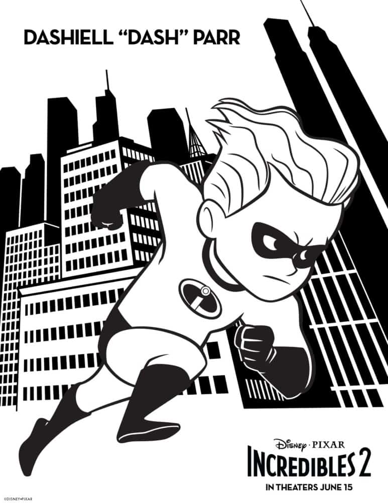 incredibles 2 dash coloring page