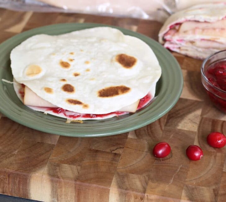 10 Minute Turkey Cranberry Quesadilla with Spicy Cranberry Salsa