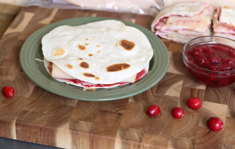 10 Minute Turkey Cranberry Quesadilla with Spicy Cranberry Salsa