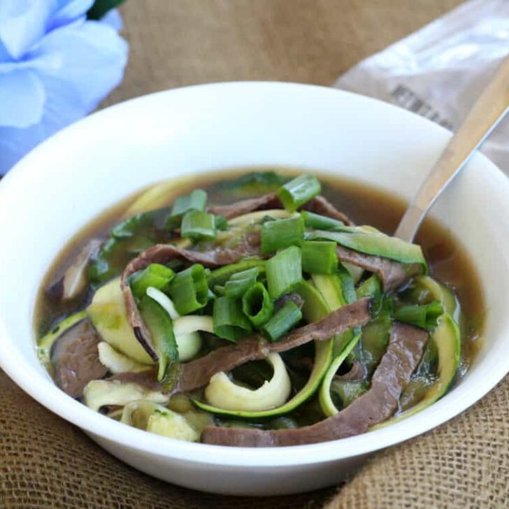 Roast Beef Zoodle Soup – Quick and Easy Low Carb Dinner!