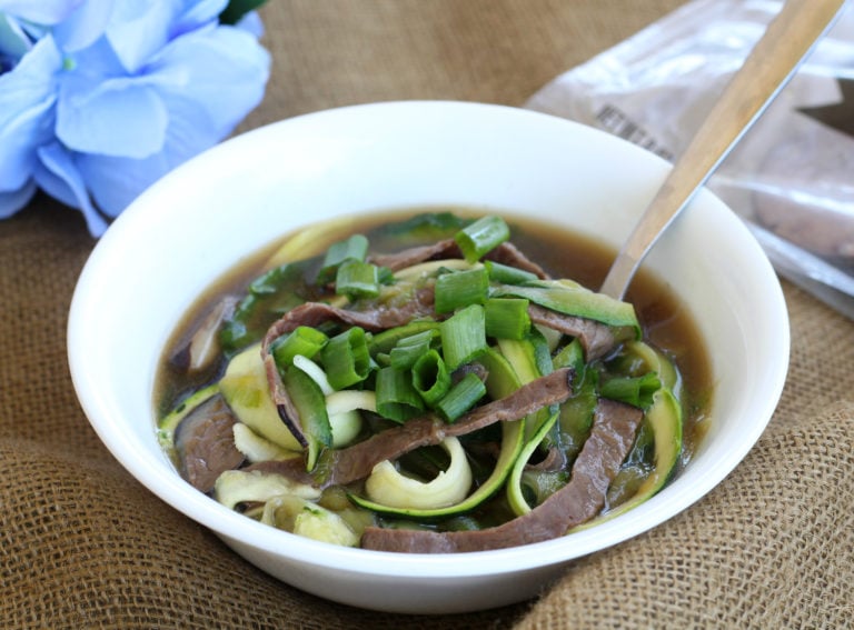 Roast Beef Zoodle Soup - Quick and Easy Low Carb Dinner!