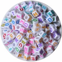 600 Pieces 6mm DIY White Colorful Acrylic Alphabet Letter Cube Beads