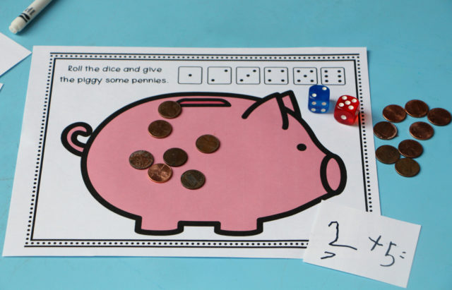 feed the piggy bank math activity for kids
