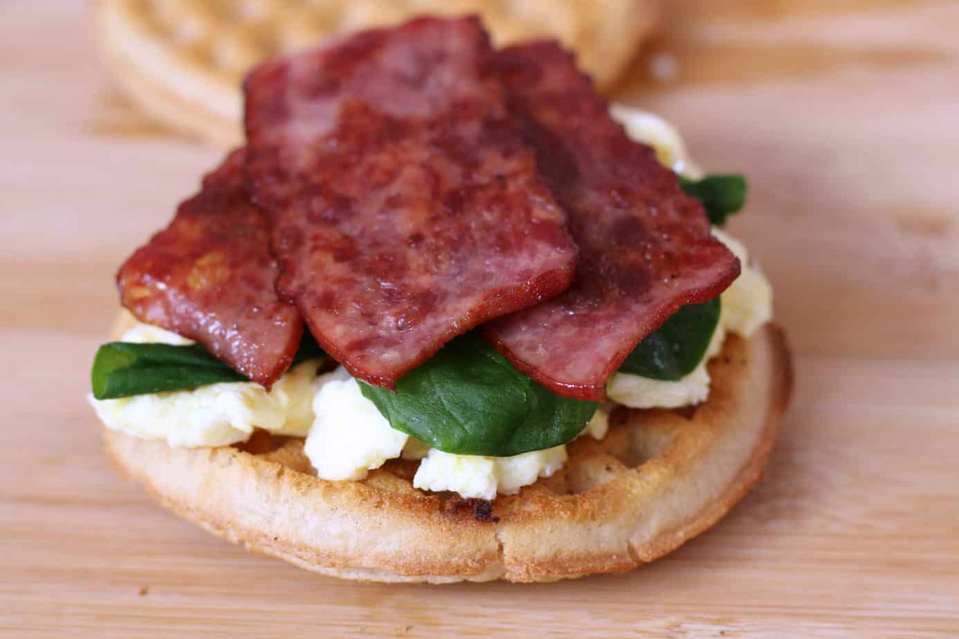 turkey bacon on waffle sandwich