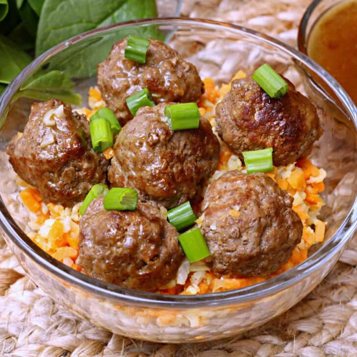 Whole30 Meatballs and Gravy over Riced Veggies