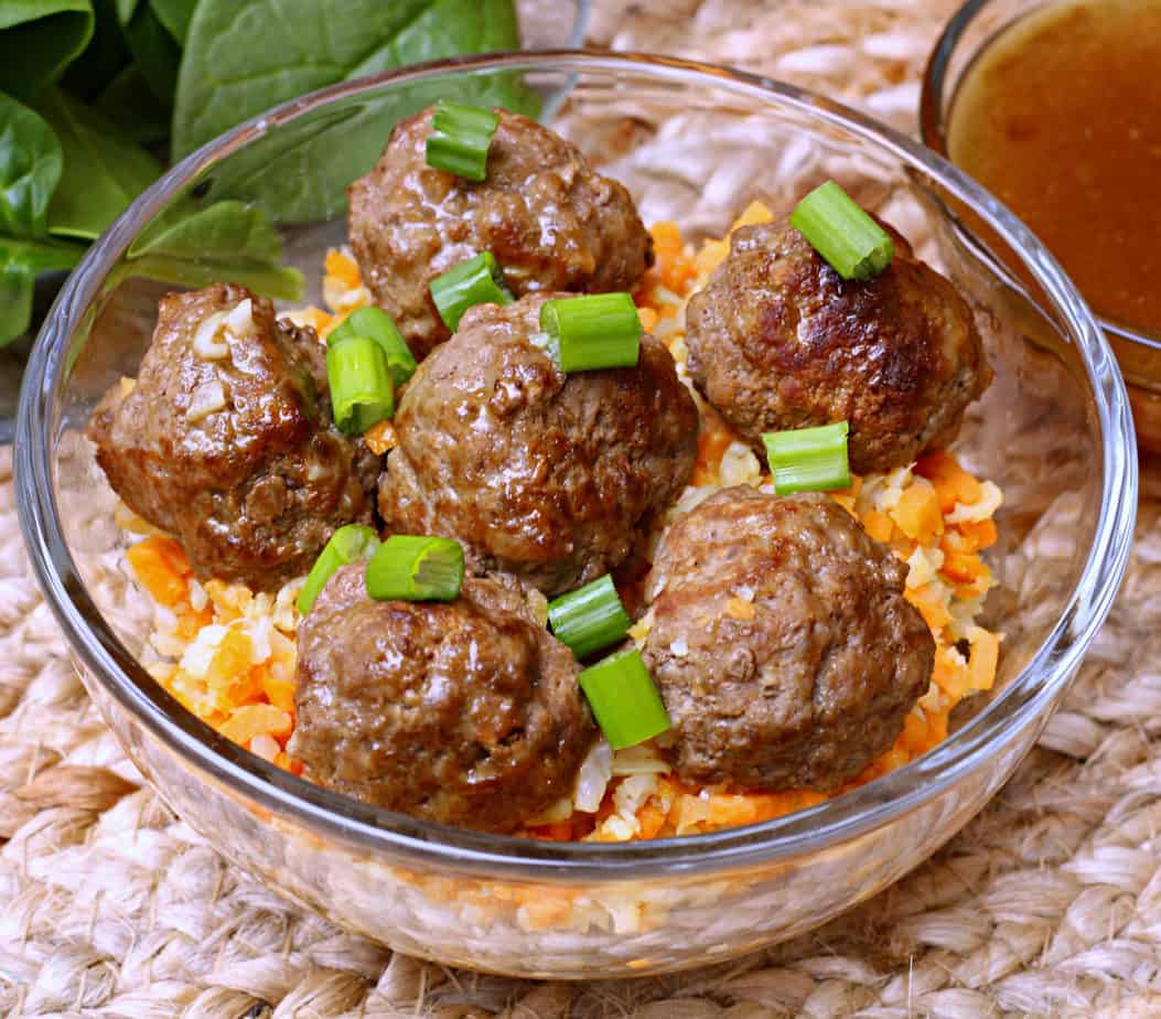 meatballs and gravy over rice