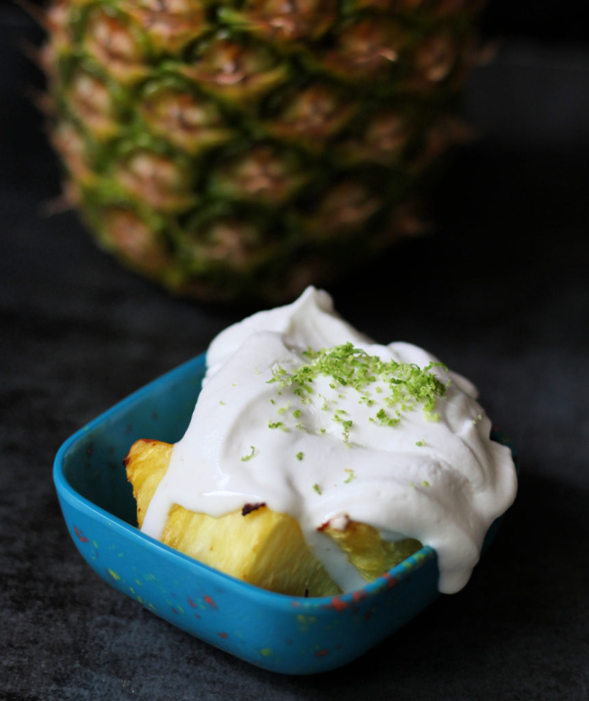 air fryer pineapple with whipped coconut cream