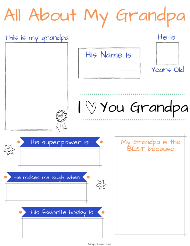father's day printables - all about my grandpa printable