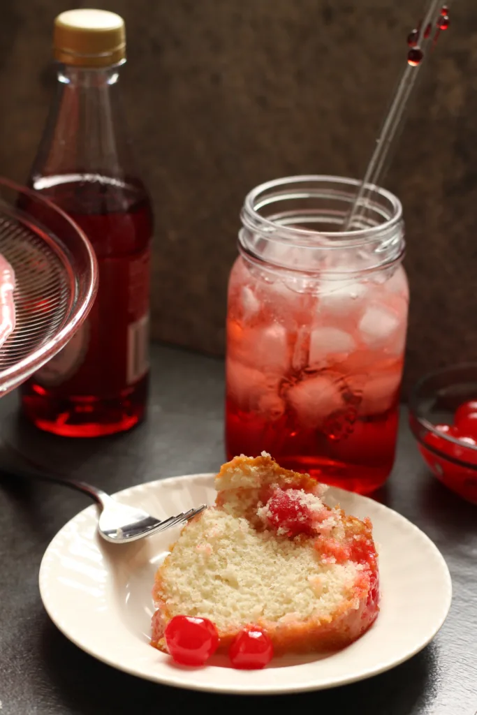 shirley temple cake with grenadine glaze