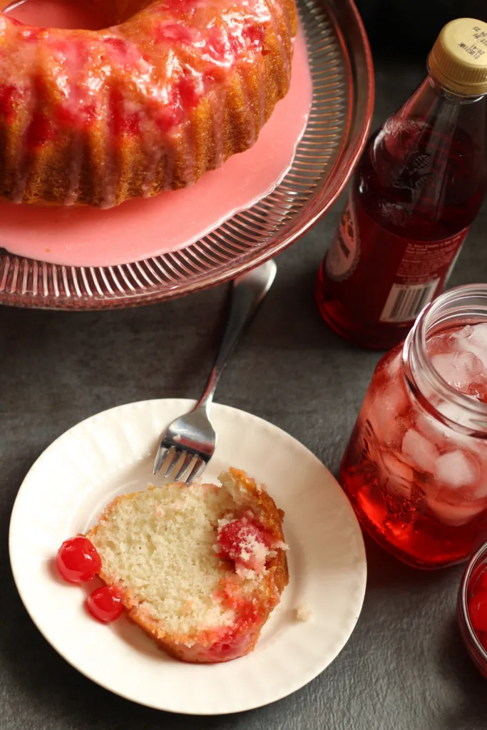 shirley temple cake with grenadine glaze