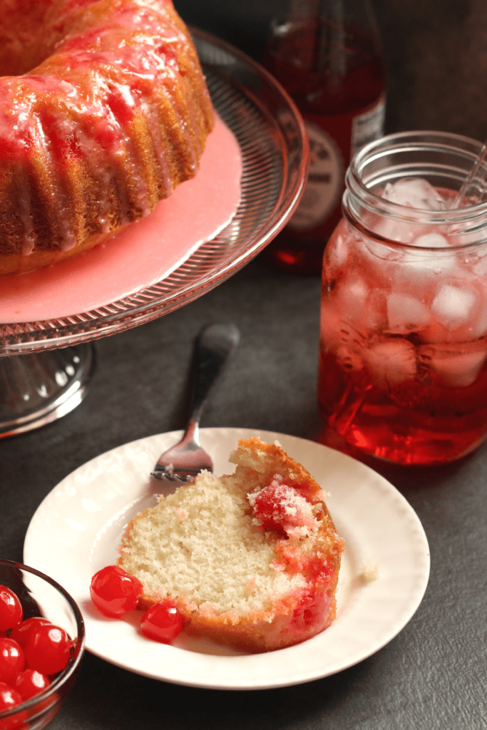 shirley temple cake with grenadine glaze