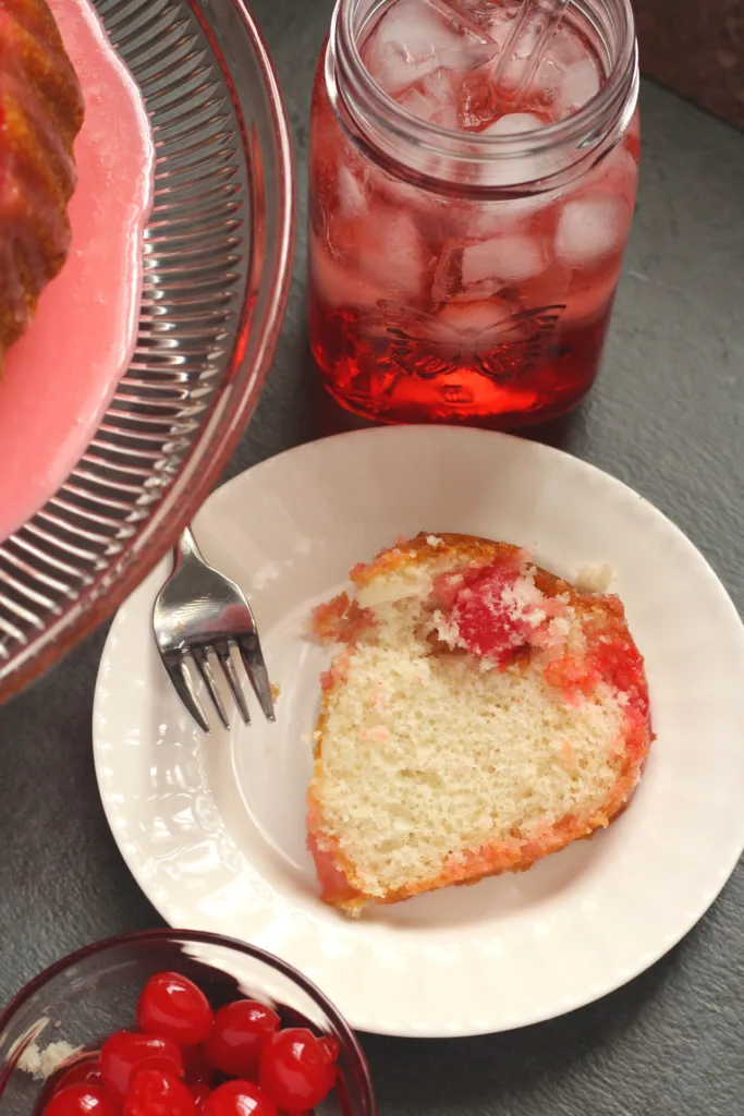 shirley temple cake with grenadine glaze