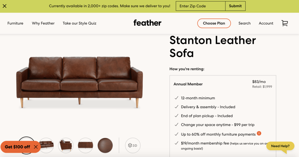 feather home furniture rental