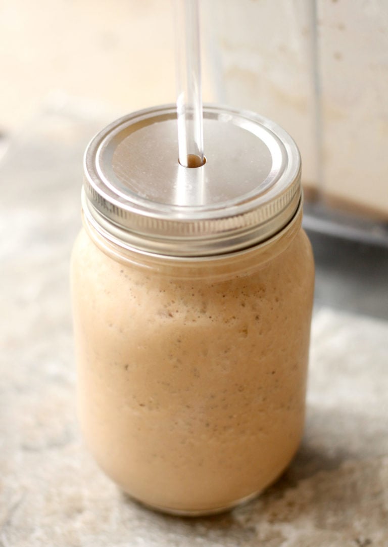 Chocolate Peanut Butter Smoothie with no Dairy, Bananas or Added Sugar!