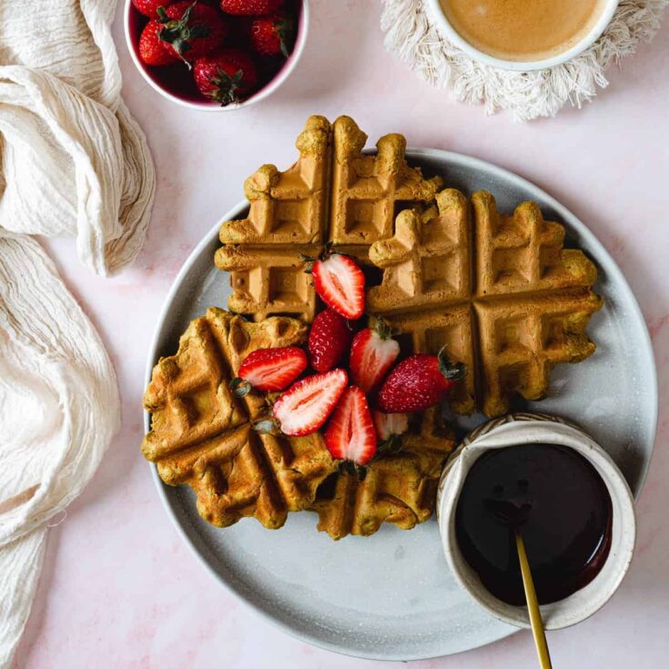 Image for Fluffy Pumpkin Protein Waffles with Protein Chocolate Sauce
