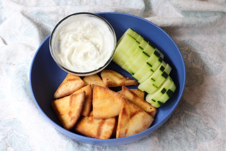 Hot Honey Pita Chips in the Air Fryer with Homemade Tzatziki