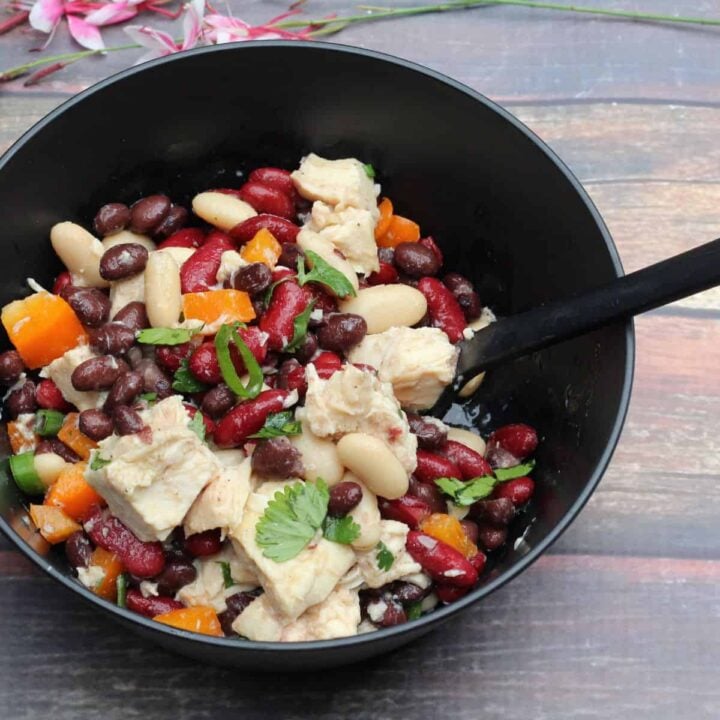 Dense Bean Salad with Chicken and Peach Vinaigrette