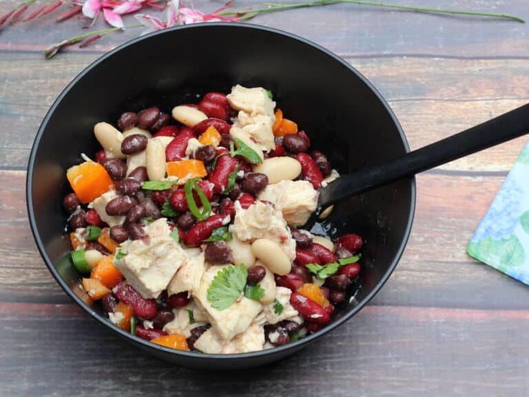 Dense Bean Salad with Chicken and Peach Vinaigrette